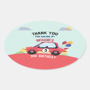 Fast Track Race Car Racing Birthday Celebration Oval Sticker