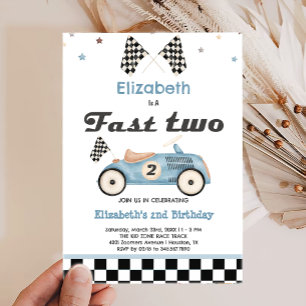 Fast Two Vintage Cute Cars Birthday invitations