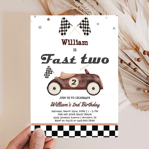 Fast Two Vintage Cute Cars Birthday invitations