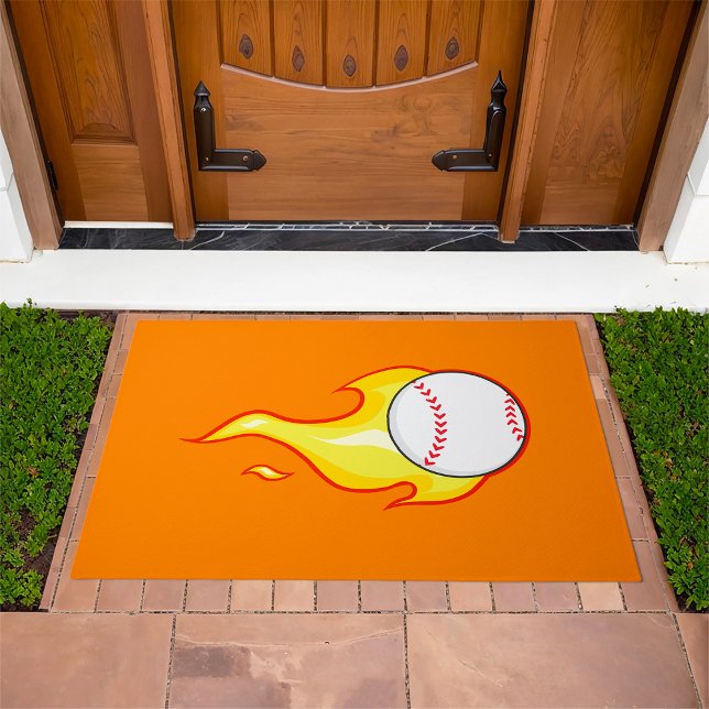 Fastball Flame Baseball Sports Doormat (Creator Uploaded)