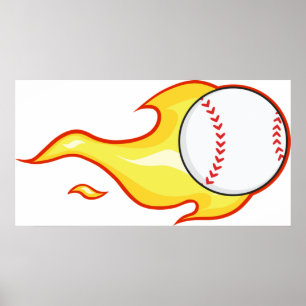 Fastball Flame Baseball Sports Poster