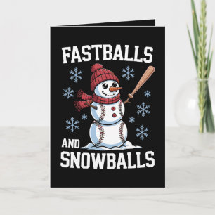 Fastballs And Snowballs Baseball Snowman Christmas Card
