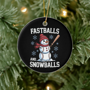 Fastballs And Snowballs Baseball Snowman Christmas Ceramic Ornament