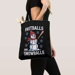 Fastballs And Snowballs Baseball Snowman Christmas Tote Bag