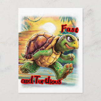 Faster Cartoon Turtle in the World on a Holiday Postcard