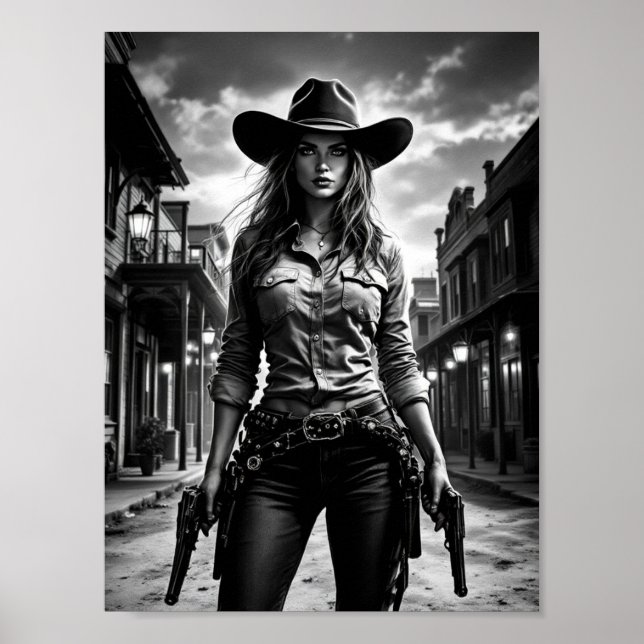 Fastest Hands in the West – Western Gunslinger Cow Poster (Front)