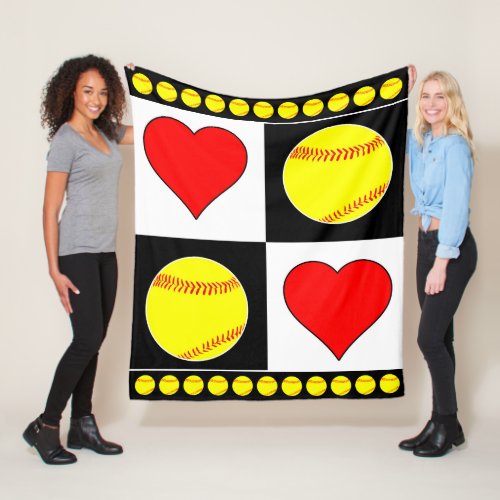 Fastpitch Player Softballs  Hearts Fleece Blanket