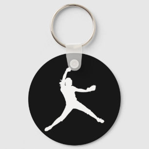 Fastpitch Silhouette Keychain White on Black