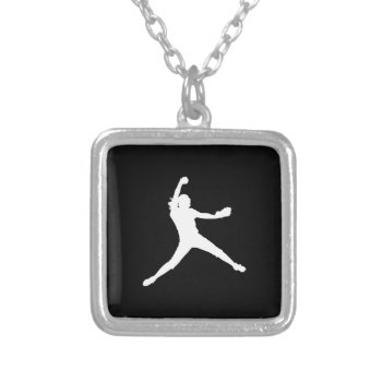Fastpitch Silhouette Necklace Black by sportsdesign at Zazzle