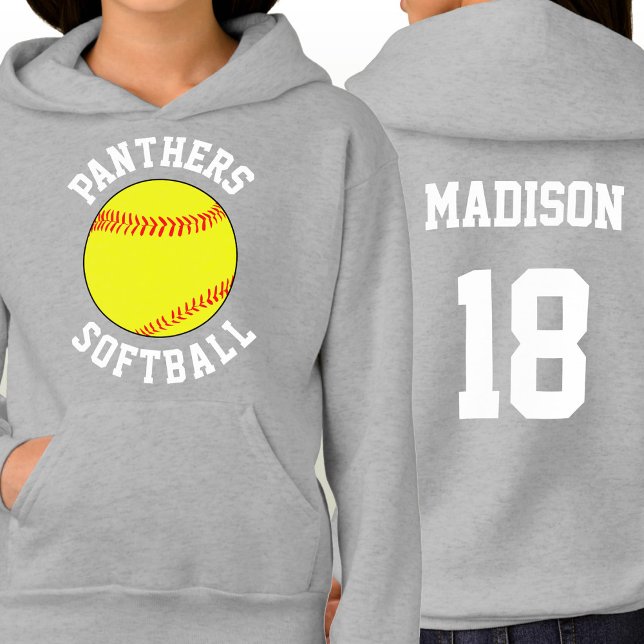 Fastpitch Softball Custom Team Name Player Number Hoodie (Custom fastpitch softball hoodie with personalized team name, player name and jersey number.)