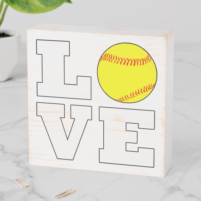 Fastpitch Softball LOVE Home / Office Sports Decor Wooden Box Sign (In Situ Horizontal)