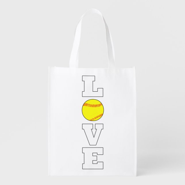 Fastpitch Softball LOVE Player, Coach or Fan Sport Grocery Bag (Front)