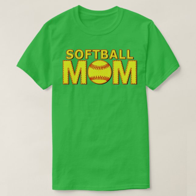 Fastpitch Softball Mom Yellow Ball Laces Stitch T-Shirt (Design Front)