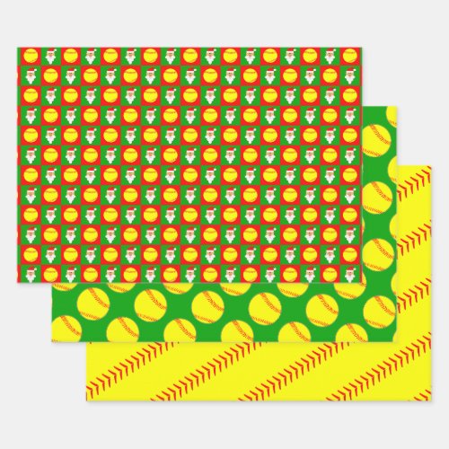 Fastpitch Softball Player Christmas Santa Clause Wrapping Paper Sheets