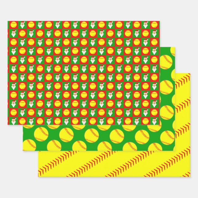 Fastpitch Softball Player Christmas Santa Clause Wrapping Paper Sheets (Set)