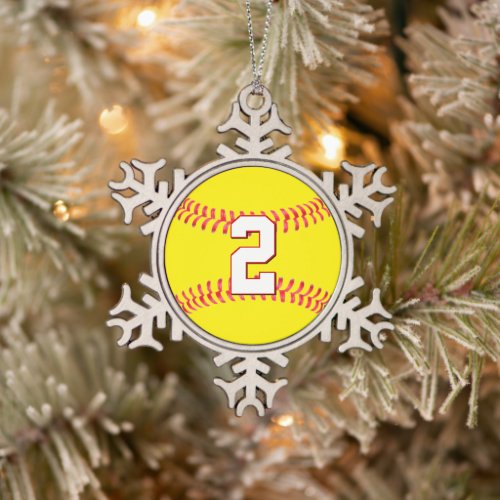 Fastpitch Softball Player Custom Jersey Number Snowflake Pewter Christmas Ornament