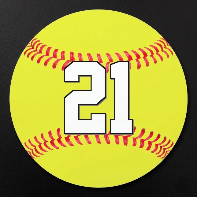 Fastpitch Softball Player Custom Number or Text Car Magnet (Custom softball magnet on black metal surface.)