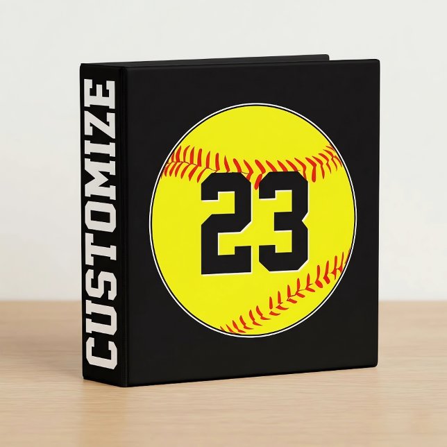 Fastpitch Softball Player Number & Team Name Coach 3 Ring Binder (Personalized three-ring softball binder with custom name and number.)
