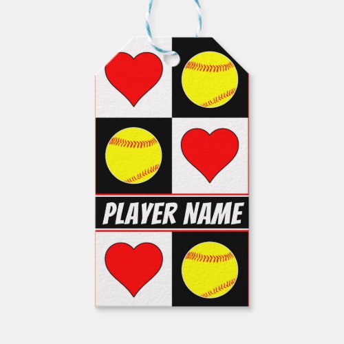 Fastpitch Softballs and Hearts Custom Player Name Gift Tags