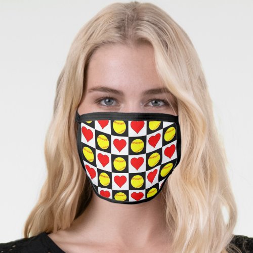 Fastpitch Softballs and Hearts Pattern Softball Face Mask