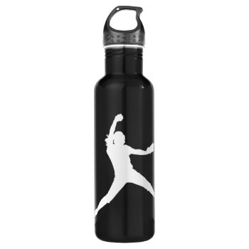 Fastpitch White Silhouette Stainless Steel Water Bottle by sportsdesign at Zazzle
