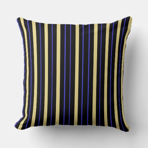 Fat and Skinny Stripes Ultramarine Yellow Black Throw Pillow