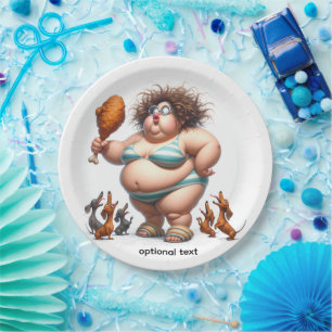 Fat Animated Girl eating fried chicken  Paper Plates