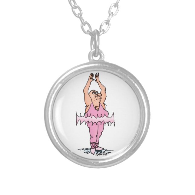 Fat Ballet Dancer in PInk Tutu Silver Plated Necklace (Front)
