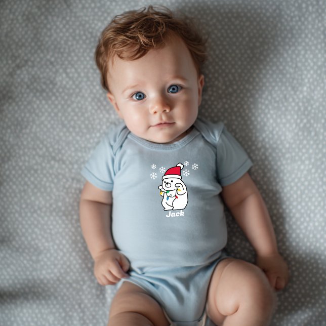 Fat Bear, Snowflakes,Christmas Lights,Personalized Baby Bodysuit (Creator Uploaded)
