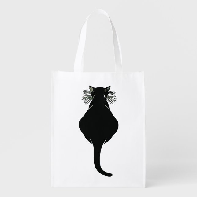 Fat Black Cat Back Reusable Grocery Bag (Front)