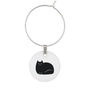 Fat Black Cat Wine Glass Charm