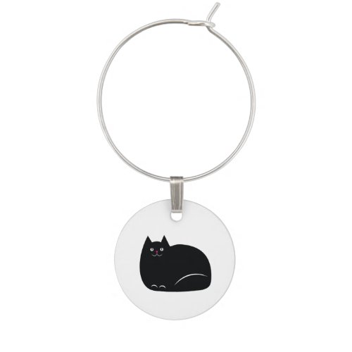 Fat Black Cat Wine Glass Charm