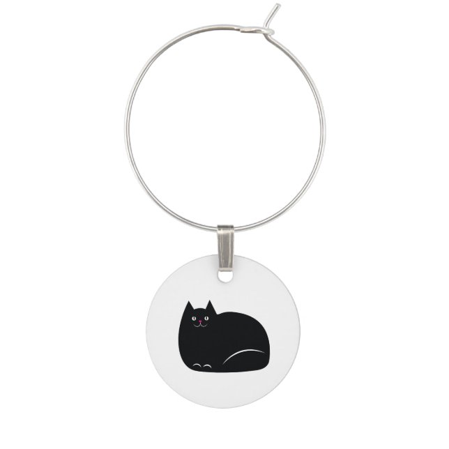 Fat Black Cat Wine Glass Charm (Front)