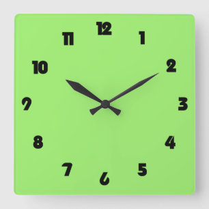 Fat Black Numbers On Green wccn Square Wall Clock