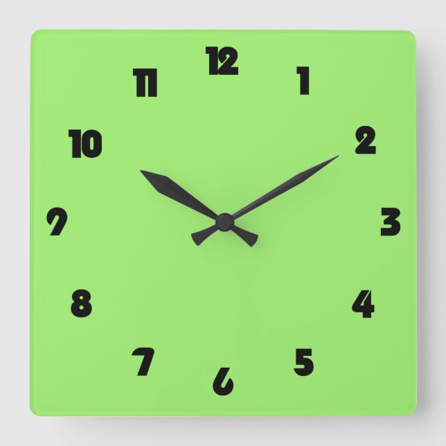 Fat Black Numbers On Green wccnt Square Wall Clock (Front)