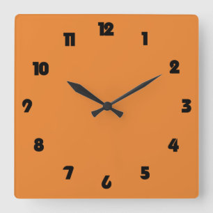 Fat Black Numbers On Orange wct Square Wall Clock