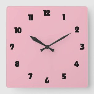 Fat Black Numbers On Pink wccnt Square Wall Clock