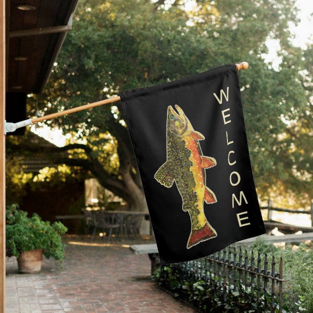 Fat Brook Trout Ichthyology Fly Fishing Angler's House Flag (In SItu)