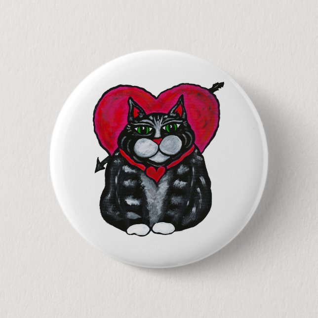 Fat Cat and Hearts Valentine's Day Button (Front)
