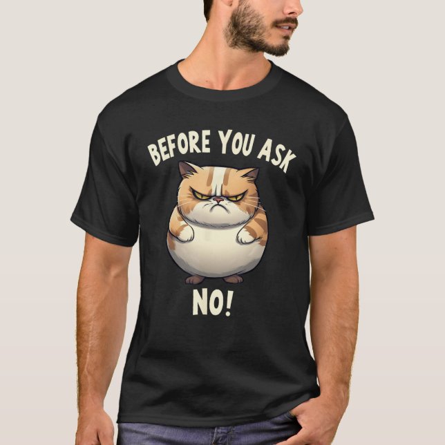 Fat Cat Before You Ask No Bad Mood Pessimist T-Shirt (Front)