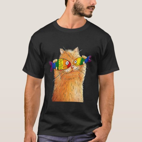 Fat Cat Catching Fish Fishy Eyes Pet LGBT Fish Lov T_Shirt