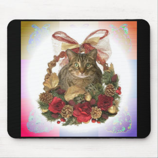Fat Cat Christmas Basket Mouse Pad