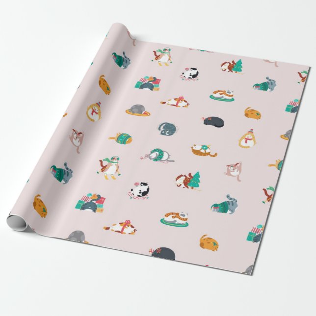 Fat Cat Christmas Pattern Wrapping Paper (Unrolled)