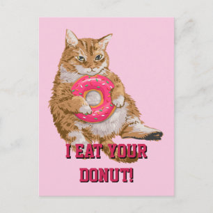 Fat Cat Eating Frosted Donut - Personalized Postcard