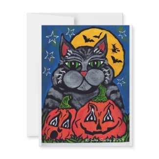 Fat Cat Halloween greeting card/ invitation invitation