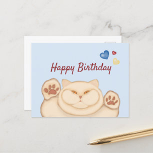 Fat cat Happy Birthday Postcard