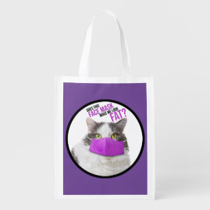 Fat Cat in Face Mask Reusable Grocery Bag