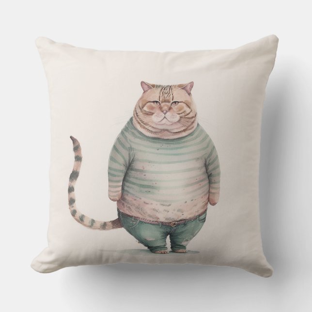 fat cat in jeans pillow (Front)