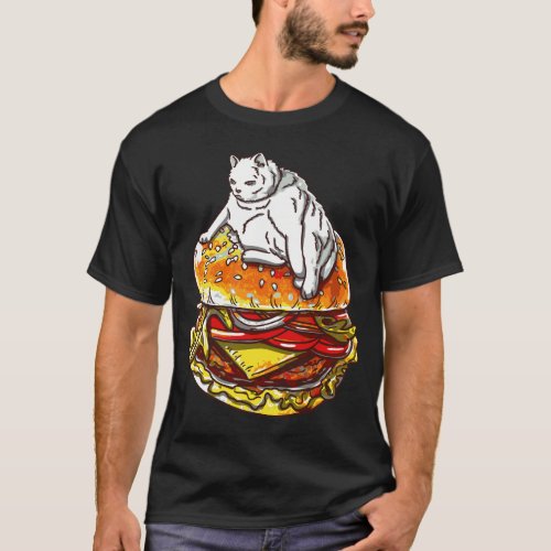 Fat Cat On Burger Space Funny Rave Techno Edm Love T_Shirt