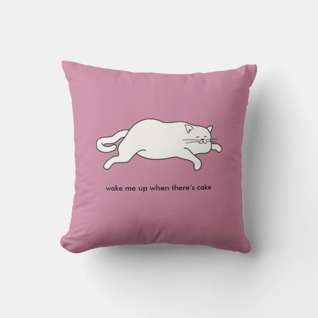 fat cat on cake throw pillow (Front)